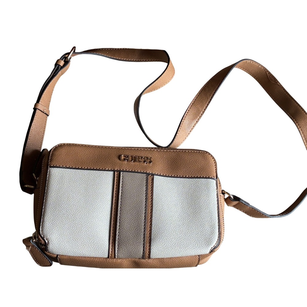 GUESS Women Tan Cream Colorblock Faux‎ Leather Crossbody NWOT Bag Gold Hardware
